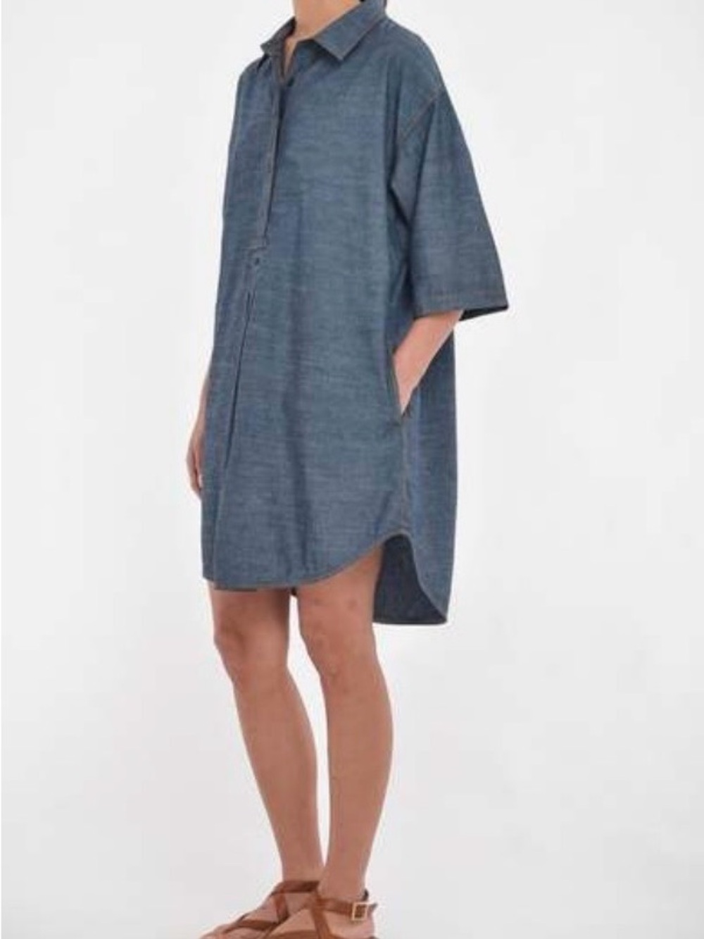 Paper Label Anisa Chambray Relaxed Shirt Dress Tunic in Denim Blue XL